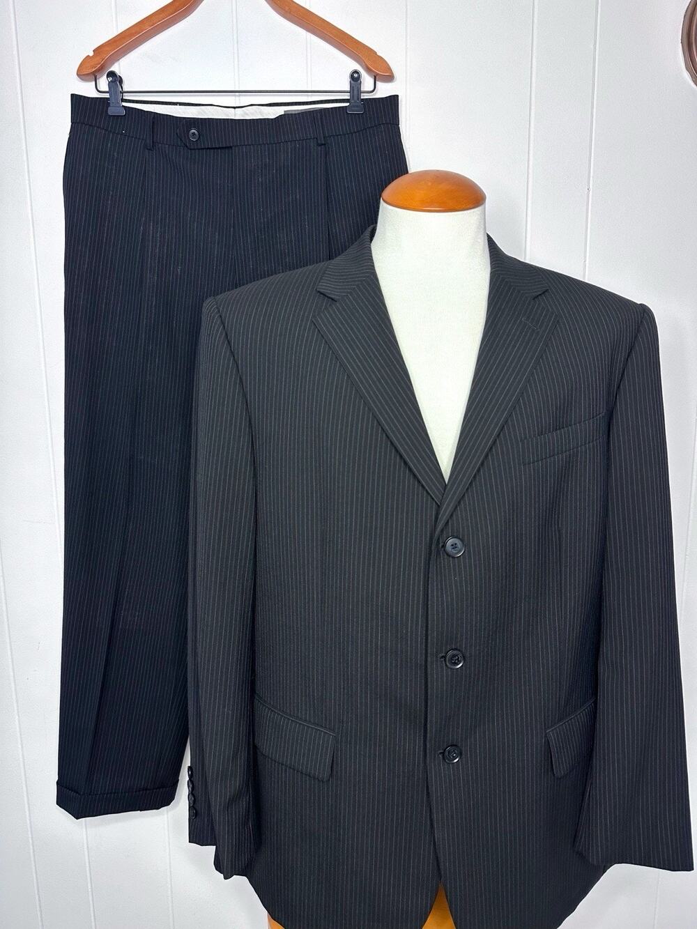 Oscar de la Renta Charcoal Gray Striped SUIT - Mens 44R W36 - 3 Button Pleated